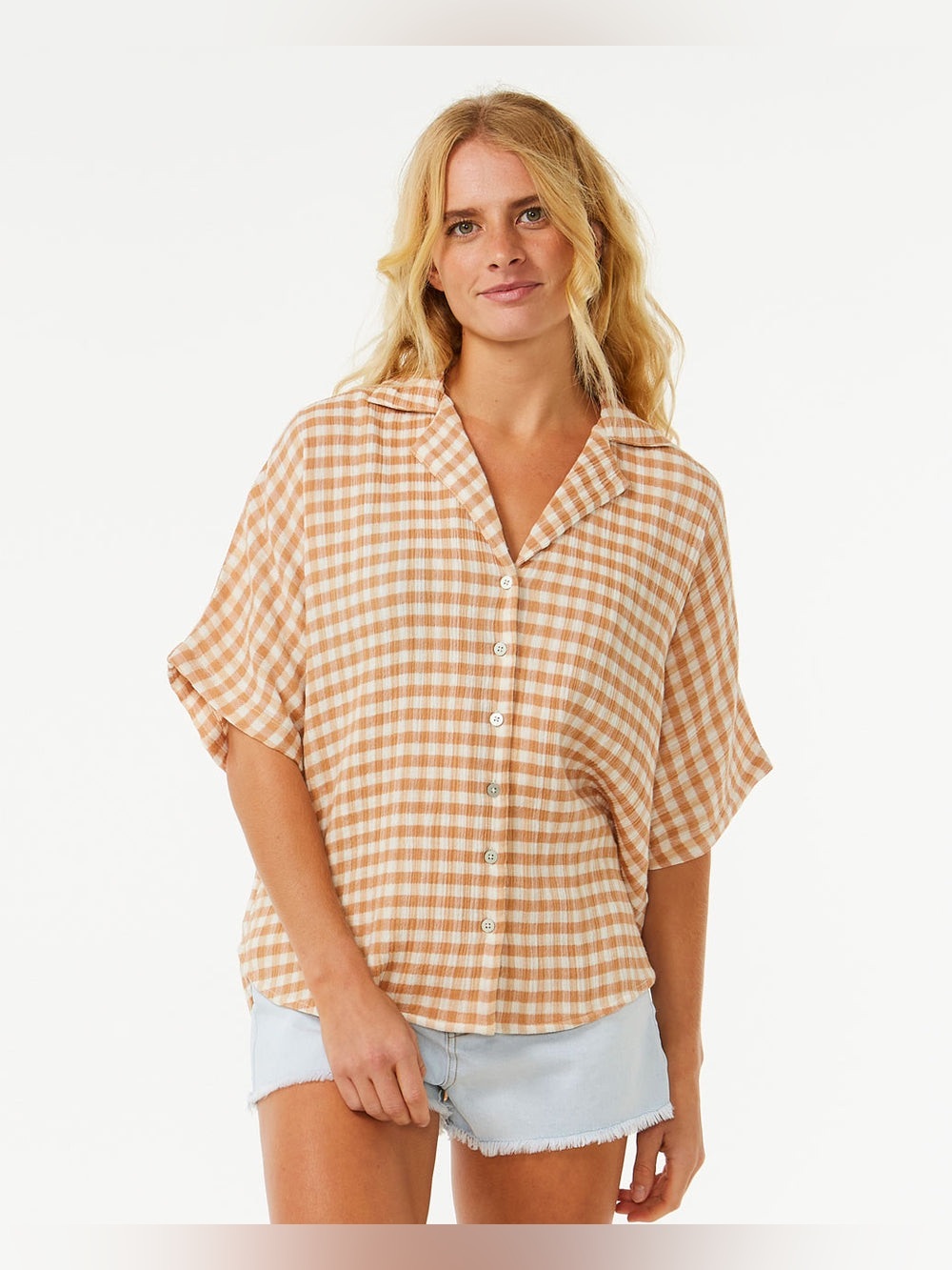 Rip Curl 100% Cotton Gingham Short Sleeve Button Up Shirt‎